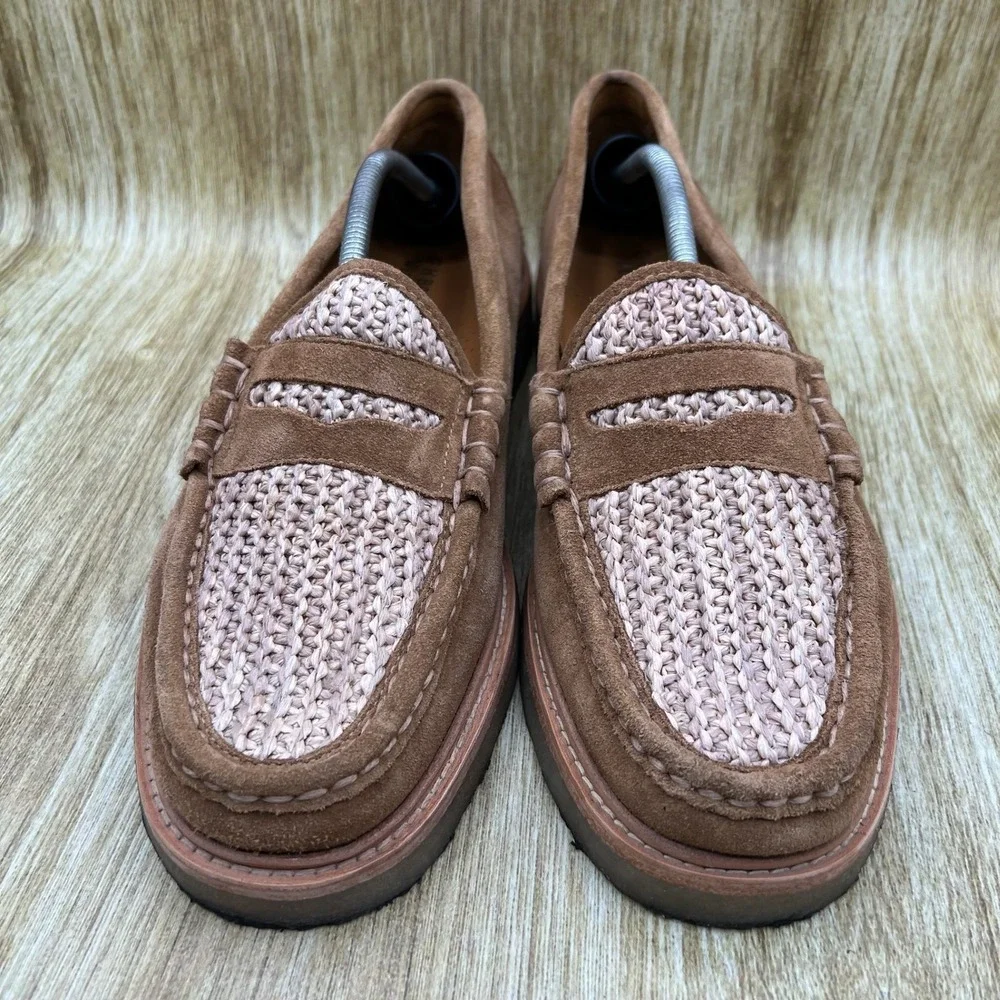 G.H. Bass Weejuns Larson Loafers Mens Size 12 Brown Suede Woven Penny Crepe Sole